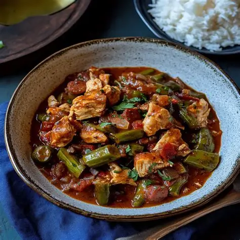 Smothered Okra w/ Chicken & Sausage
